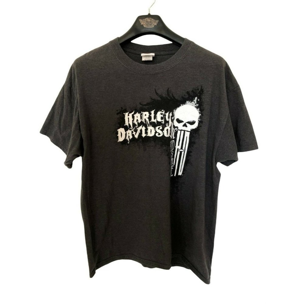 Harley Davidson Gray Short Sleeve T Shirt Skull Head Design Men's XL Tee Shirt
